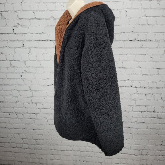 Urban Outfitters Black Soft Sherpa Fleece Oversized Open Hoodie Jacket Size M/L - Picture 12 of 14